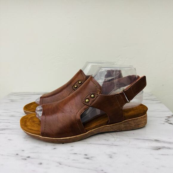 Pierre Dumas Kori Brown Leather Open Toe Sandals Women’s Size 8 - Picture 1 of 9